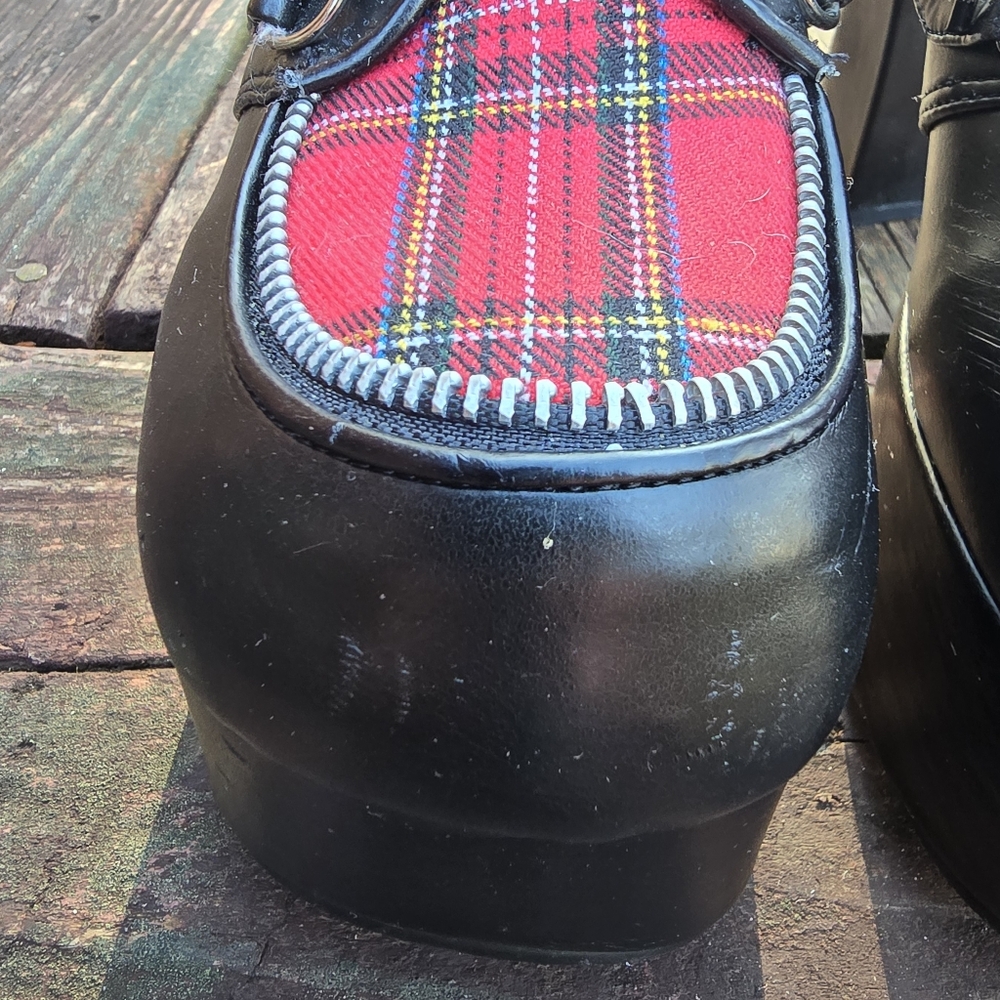 Demonia Womens Charade-12, Platform Pumps, Black, Red Plaid, Goth Emo Punk Sz 8 - Picture 7 of 14